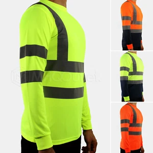 Hi Vis T Shirt High Visibility Long Sleeve Reflective Tape Security Work Tee - Picture 1 of 5