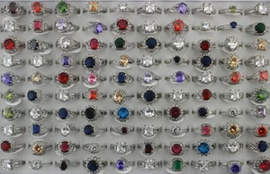 Wholesale 32pcs Mixed Lots Silver P Lady's Cubic Zirconia Rhinestone Charm Rings - Picture 1 of 12