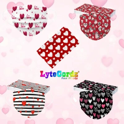 LYTECORDZ Face Mask Valentine Love Heart Disposable Surgical 3 Ply Adult Size