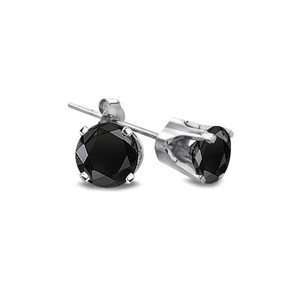 1/4 Ct Round Black Diamond 14K White Gold Stud Earrings - Picture 1 of 2
