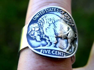 Signet ring authentic Buffalo Indian Nickel coin sterling silver for Bison lover - Picture 1 of 12