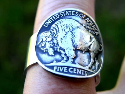 Signet ring authentic Buffalo Indian Nickel coin sterling silver for Bison lover - Image 1 of 4