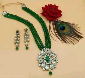 Indian Pearl Gold Tone Fashion Jewelry Wedding Bridal Necklace Earring Mala Set