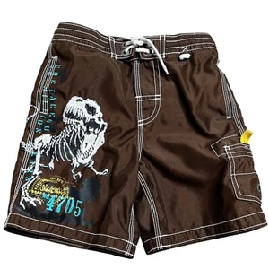 Gap Kids Swim Trunks Boys Size XS (4-5) Brown Dinosaur T-Red Lined - Picture 1 of 4