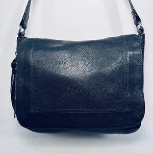 Sanctuary Manhattanville Black Leather Crossbody Messenger Bag Expandable - Picture 1 of 16