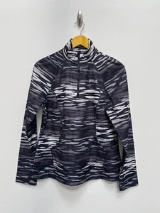 Vintage Damen Fila schwarz weiß Camouflage Sport Top Jacke Festival Sportbekleidung - Bild 1 von 6