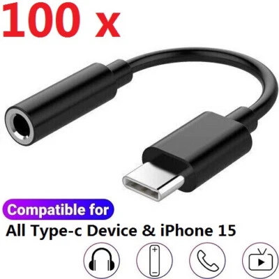 LOT 100 x USB-C Type-c to 3.5mm Audio Jack Adapters Cord For iPhone 15 Andorid - Image 1 of 4