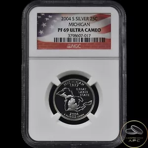 2004 S Washington Quarter Michigan State Ultra Cameo NGC PF 69 Silver Quarter - Picture 1 of 2