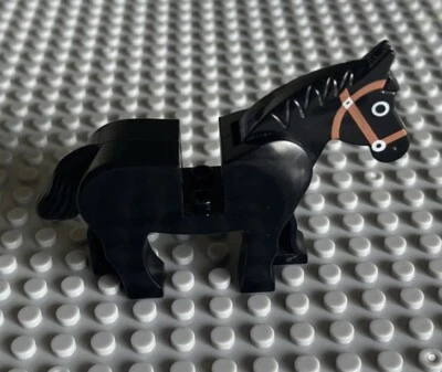 LEGO - Mini Figura - CABALLO NEGRO - Brida Marrón - Ojo Blanco - Cabeza Móvil Foto 1 de 3