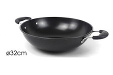 Padella Wok 32 cm Antiaderente Acciaio Carbonio con Manici Cucina Orientale