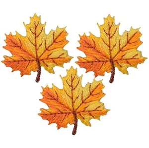 3-Pack Autumn Leaf Applique Patch - Mini Embroidered Orange & Yellow Fall Badge - Picture 1 of 2