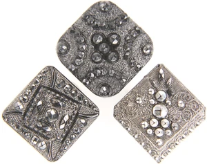 C1880s Antique Victorian Floral Silver Luster Square Floral Geometric Button LOT - Picture 1 of 3