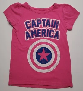Captain America Pink Graphic T-Shirt Girls Size 4T - Marvel Super Hero Top - Picture 1 of 3