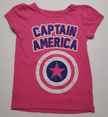 Camiseta Gráfica Rosa Capitão América Meninas Tamanho 4T - Marvel Super Hero Top - Imagem 1 de 3