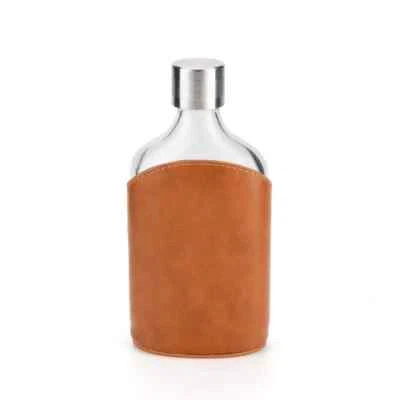 Glass Flask with Cap -8oz Hip Flask - Comes with Genuine Brown Leather Pouch - Image 1 of 3