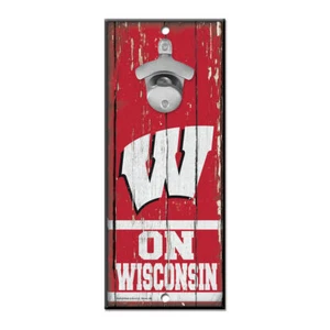 Wisconsin Badgers Sign Wood 5x11 Bottle Opener - Picture 1 of 1