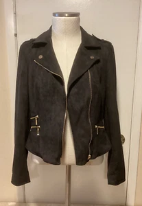 INC International Concepts Black Faux Suede Zip Detail Moto Jacket M  NWT $119 - Picture 1 of 3