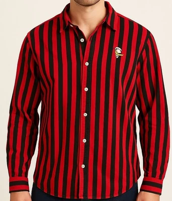Disney X Forever 21 Para Hombre L Pato Donald Rojo Negro Rayas Camisa Abotonada Foto 1 de 3