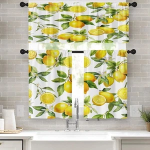 Lemon Fruits Kitchen Curtains Flower Leaves Window Curtains Valance and Tier ... - Picture 1 of 7