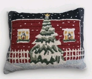Almohada Navidad Invierno Enganchada Lana Árbol Escena 16x20" Algodón Terciopelo Decoración - Imagen 1 de 11
