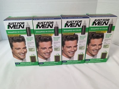 4-Pack JUST FOR MEN SHAMPOO-IN HAIR COLORING Medium-Dark Brown  H-40 New In Box - Image 1 of 4