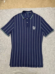 Polo Ralph Lauren Polo Shirt Mens Medium Navy Classic Fit Pinstripe Tennis - Picture 1 of 9