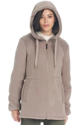 UGG 女式 Kookaburra Cozy Hvy Sherpa 连帽夹克-灰褐色-全拉链-尺寸 M-全新 — 第 1/4 张图片