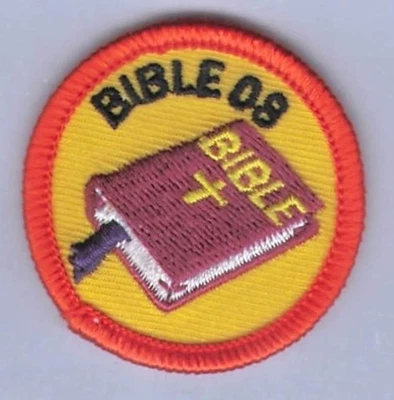 Patch Royal Ranger c1980 Master Christian Bible 08 Club Merit Badge Orange 2" - Image 1 of 3