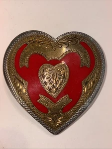 VTG Bill Dugger Silversmiths Heart Belt Buckle Red Enamel PREOWNED - Picture 1 of 6