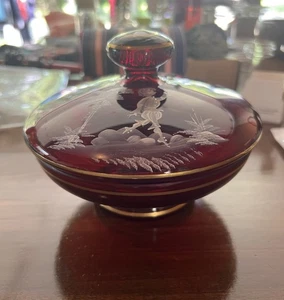 Vintage Mary Gregory handbemalte Cranberry Glas Bonboniere mit Deckel. - Bild 1 von 6