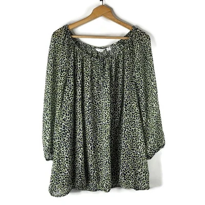 Blusa Top Liz Claiborne Mujer Talla 3X Verde Leopardo Manga 3/4 Forrada Transparente Foto 1 de 4