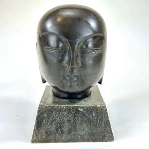 "Cabeza de Buda de piedra natural china vintage tallada a mano con soporte de 8""" - Imagen 1 de 8