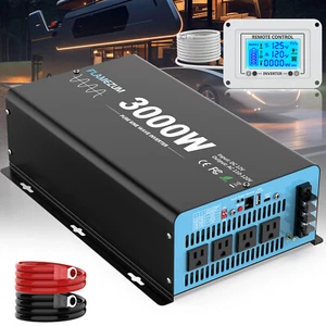 3000W 6000W Pure Sine Wave Power Inverter 12V 110V 120V Converter Truck Remote - Picture 1 of 10
