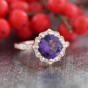 1.2ct Natural Amethyst & Diamond Stylish Engagement Ring 14k SOLID Rose Gold - Picture 1 of 13