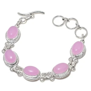 Pink Rose Quartz Gemstone Handmade 925 Sterling Silver Jewelry Bracelet Sz 7-8" - Picture 1 of 1
