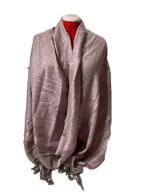 Vintage Pashmina Paisley Scarf Wrap 70% Cashmere 30% Silk 76"x28" Purple Silver - Image 1 of 4