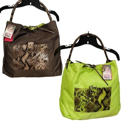 $99 Carlos Falchi REVERSIBLE 2 en 1 Hobo Bolso Cartera Marrón Verde Pitón Serpiente Foto 1 de 4