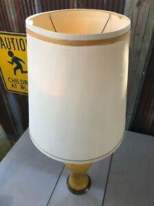 Original Mid-Century Eames Era Table Lamp Mustard Speckled Ceramic Brass Base 