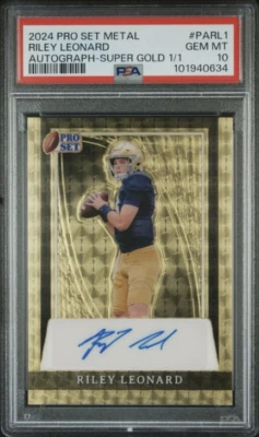 Riley Leonard Auto Gold Superfractor 1/1 PSA 10 GemMint Notre Dame QB 2024 Leaf! - Image 1 of 3
