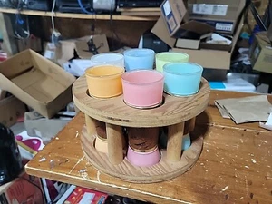 1960s Vintage SIESTA WARE Set of 6 TIKI BAR Frosted Highball Glasses & Wood Rack - Picture 1 of 10