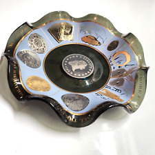 VINTAGE WORLD COIN HISTORY DISH. Beautiful ruffled design. Gold lustre.