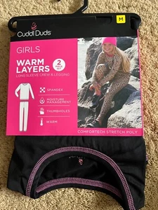 Cuddl Duds Girls 2 Piece Warm Baselayer Set Black Size Medium - Picture 1 of 4
