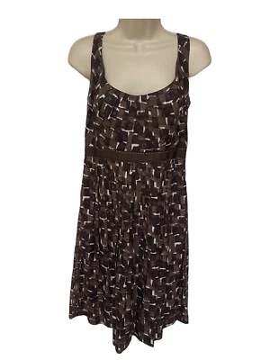 Vestido para mujer Elie Tahari marrón sin mangas plisado cintura imperio línea A talla 8 Foto 1 de 4