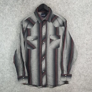 Wrangler Shirt Mens Large Tall Grey Blac Striped Pearl Snap Long Sleeve Western - Bild 1 von 10
