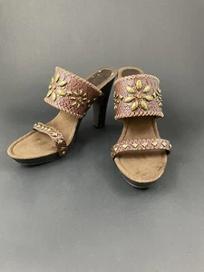 Amanda Smith Shoes Womens Size 9 Topaz Bead Adorned Leather Slides - Picture 1 of 11