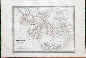 Grèce et de l'Archipel Superbe Carte Aquarellée sur Papier Vergé 41x28 Huot 1837 - Picture 1 of 1