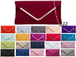 Women's Metal Trim Faux Suede Wedding Party Prom Evening Clutch Hand bag Chain - Picture 1 of 36