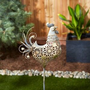 Intricately Charming Farmyard Rooster Garden Stake Yard Decor Statue 35.5"