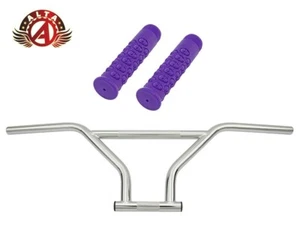ALTA 4-Piece BMX Handlebar Old School Chrome W/ 116mm SKULL BMX Style GRIPS. - Picture 1 of 11