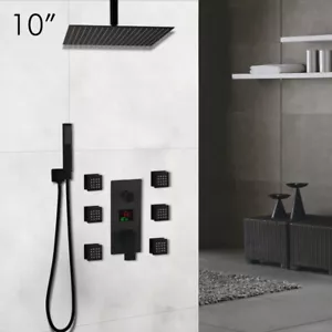 Black 10 inch Rain Shower Faucet Set With 6 Massage Jets Body Spray Shower Mixer - Imagen 1 de 12